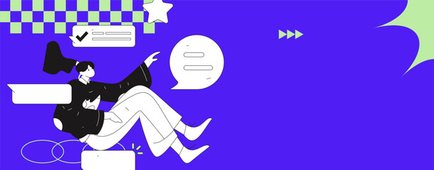 Virtual characters social communication concept business flat vector hand drawn illustration
