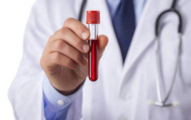 Physician analyzing a blood sample in a test tube to assess patient health isolated on white background PNG