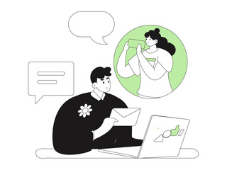 Virtual characters social communication concept business flat vector hand drawn illustration
