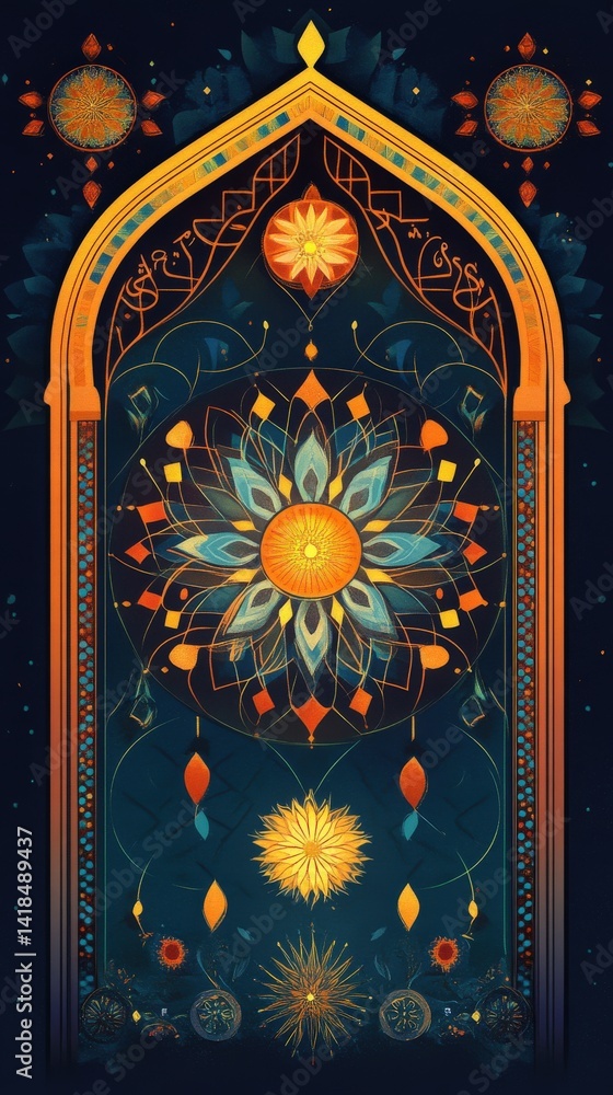 Poster a beautiful intricate abstract geometric composition in a window frame