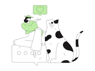 Virtual characters social communication concept business flat vector hand drawn illustration
