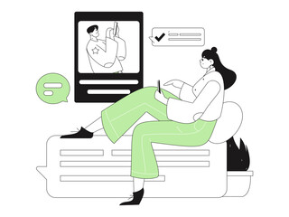 Virtual characters social communication concept business flat vector hand drawn illustration
