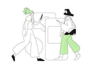 Virtual characters social communication concept business flat vector hand drawn illustration
