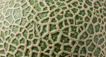 Intricate Webbing Pattern Displayed on a Vibrant Green Cantaloupe Skin Surface