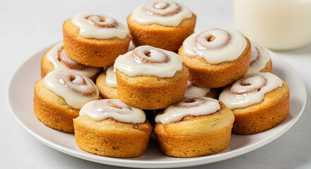 Delicious Cinnamon Roll Cupcakes Stacked On A White Plate For Dessert