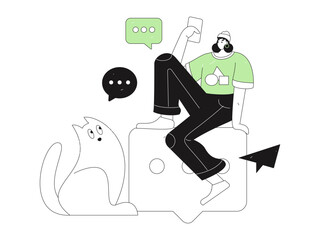 Virtual characters social communication concept business flat vector hand drawn illustration
