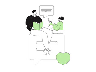 Virtual characters social communication concept business flat vector hand drawn illustration
