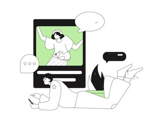 Virtual characters social communication concept business flat vector hand drawn illustration
