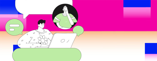 Virtual characters social communication concept business flat vector hand drawn illustration
