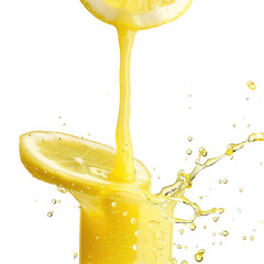 Fresh Lemon Juice Splashing from a Juicy Slice with Vibrant Yellow Transparent Background Creating a Refreshing Summer Vibe Perfect for Culinary Use