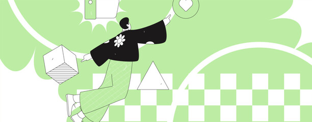 Virtual characters social communication concept business flat vector hand drawn illustration
