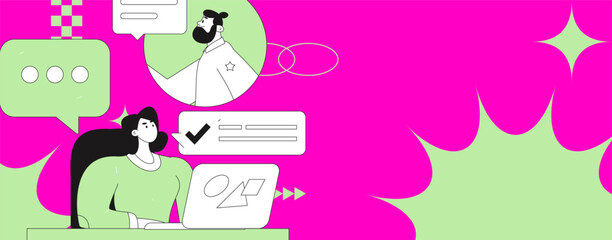 Virtual characters social communication concept business flat vector hand drawn illustration
