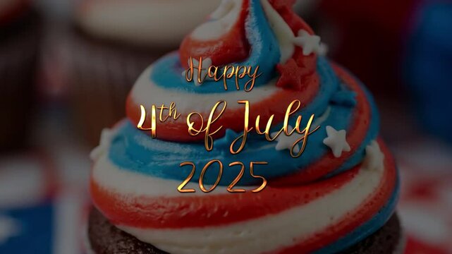 Happy 4th of july Red, white, and blue cupcake perfect for Fourth of July celebrations in 2025. Great for patriotic holiday graphics or marketing campaigns.