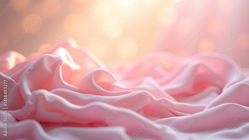 Poster soft pink fabric waves with bokeh light background abstract texture design (99 char)