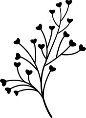 Romantic tree with hearts on the branches. The 14th of February. Valentine's Day. Vector black-and-white hand-drawn doodles. Design of a postcard, template, sketch, icon, clipart.