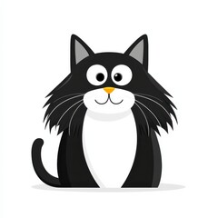 Obraz premium Cartoon illustration of a black and white cat with a white chest and yellow nose