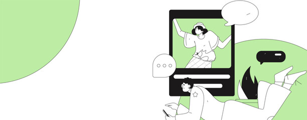 Virtual characters social communication concept business flat vector hand drawn illustration
