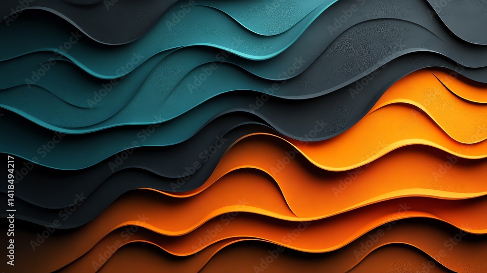 Poster stylish abstract background with flowing teal orange and black waves creating a modern and dynamic f