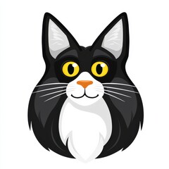 Obraz premium Cartoon illustration of a black and white cat with a distinctive W-shaped white patch on its forehead