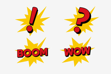 Set of stickers with words Vector Comic Shape Element Design
