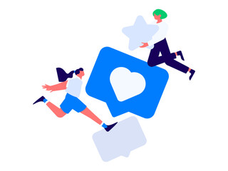 Virtual characters social communication concept business flat vector hand drawn illustration
