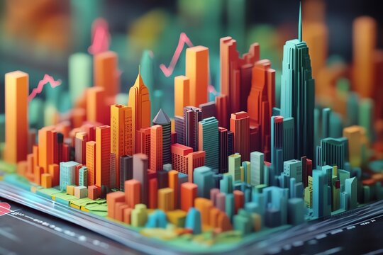 Colorful 3d Cityscape on Financial Chart