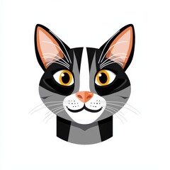 Illustration of a cat's face with large yellow eyes and gray fur