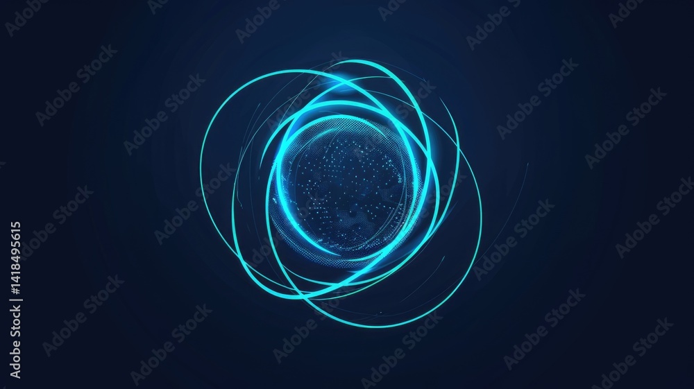Poster glowing blue digital globe with connecting lines. abstract artwork of circle shape with glowing line