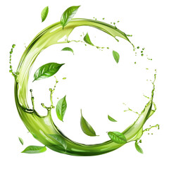 Fresh green leaves and water splash creating a circular motion, symbolizing nature and sustainability in a vibrant design for Transparent Backgrounds
