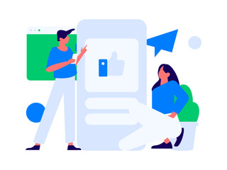 Virtual characters social communication concept business flat vector hand drawn illustration
