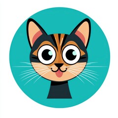 Obraz premium Cartoonish illustration of a cat's face with large expressive eyes and brown and black striped fur