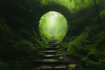 Lush, mysterious path through a mossy archway