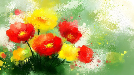 Vibrant red and yellow flowers, garden setting, spring