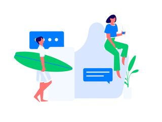 Virtual characters social communication concept business flat vector hand drawn illustration
