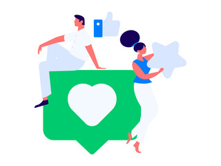 Virtual characters social communication concept business flat vector hand drawn illustration
