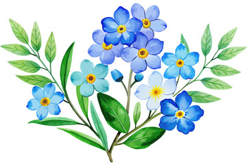Obraz premium Flowers and grasses in cool colors. Watercolor taste.
