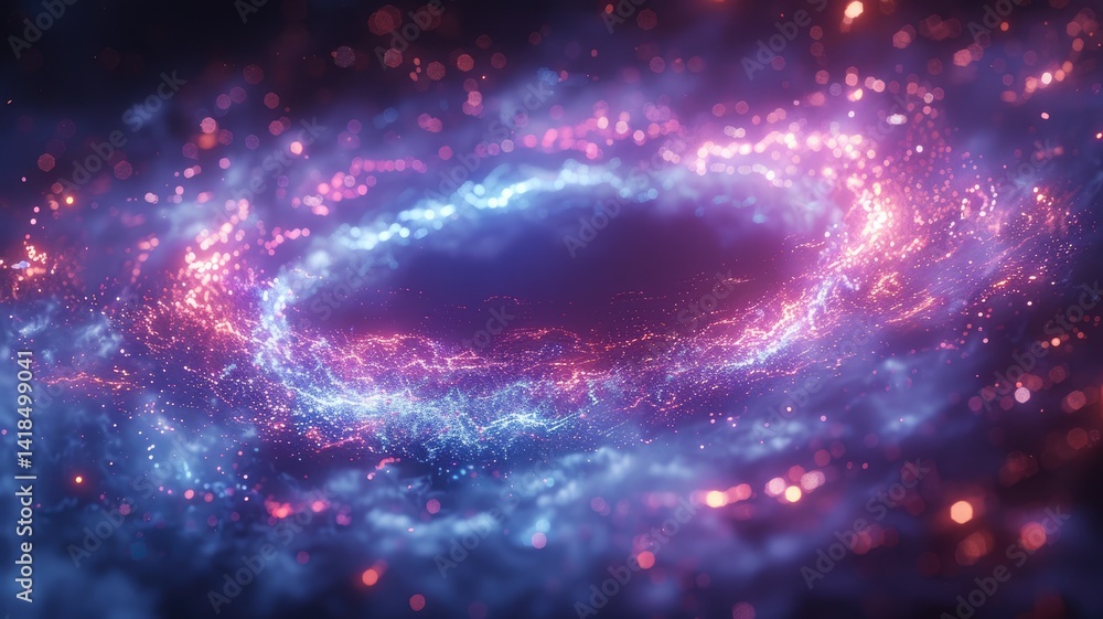 Poster a stunning visual display featuring a glowing blue object surrounded by vibrant colors and ethereal 