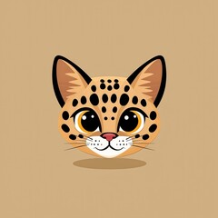 Obraz premium Cartoon illustration of a spotted cat with yellow eyes and a pink nose