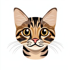 Fototapeta premium Illustration of a cat's face with light brown and black striped fur and yellow eyes