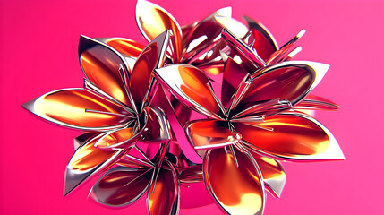 Metallic flowers, pink background, abstract art, design element