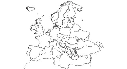 Fototapeta premium Hand-drawn Outline Map of Europe: Detailed Borders & Coastal Features