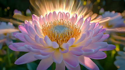 Pink lotus flower sunlight garden bloom serenity