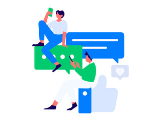 Virtual characters social communication concept business flat vector hand drawn illustration
