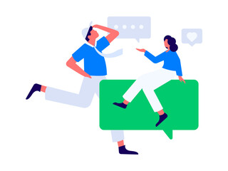 Virtual characters social communication concept business flat vector hand drawn illustration
