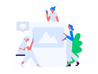 Virtual characters social communication concept business flat vector hand drawn illustration
