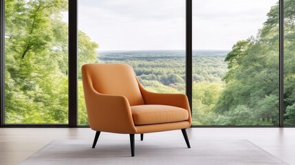 Modern orange armchair with panoramic view