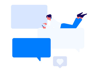 Virtual characters social communication concept business flat vector hand drawn illustration
