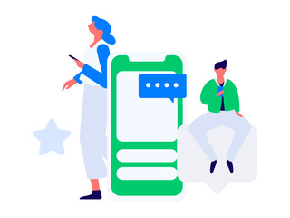 Virtual characters social communication concept business flat vector hand drawn illustration
