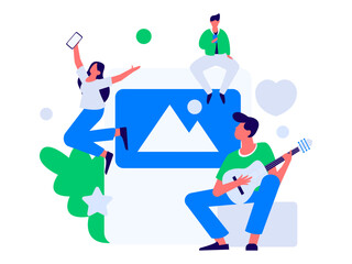 Virtual characters social communication concept business flat vector hand drawn illustration
