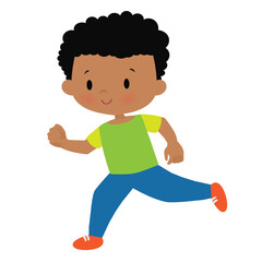 Cute little running boy vector cartoon illustration